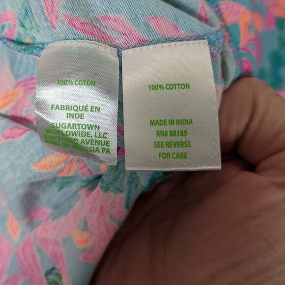 Lilly Pulitzer Tessa Dress V Neck 3/4 Sleeve Cotton Cerise Pink Safari Sunset XL - Picture 6 of 8